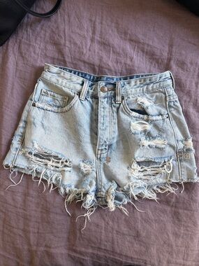Ksubi Light Wash Ripped Denim Shorts